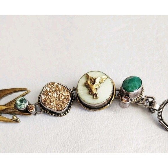 Sterling Silver Mars & Valentine Bee Birds Multi Stone Rare Retired Bracelet - Picture 4 of 13